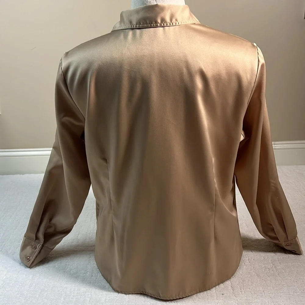 Karen Scott satin classic button down collared long sleeve blouse L - Picture 2 of 7